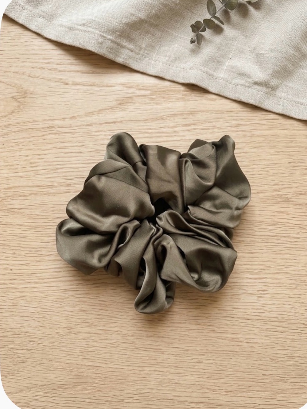 Silky Olive Green Hair Scrunchie - Classic Women's Accessory